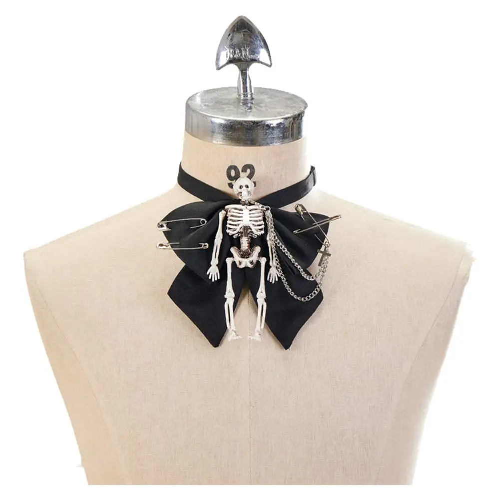 Women Steampunk Bow Tie Gothic Skull Bow Tie Party Cosplay Costume Accessories Female Roleplay Disguise Halloween Neck Decor