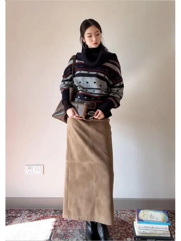 

Юбка с высокой талией на молнии, женская, осень-зима 2026, новая, повседневная, универсальная, прямая, длинная, модная