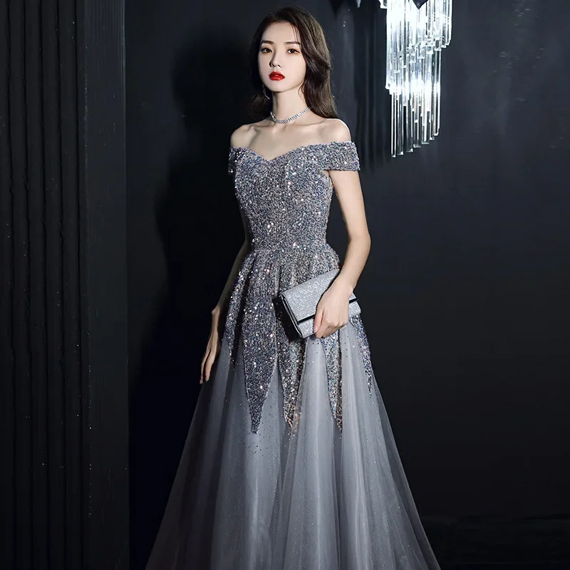 

Robe de soiree Elegant lace up A Line Off Shoulder evening dress vestido de festa Banquet Mesh Legging formal party prom dresses