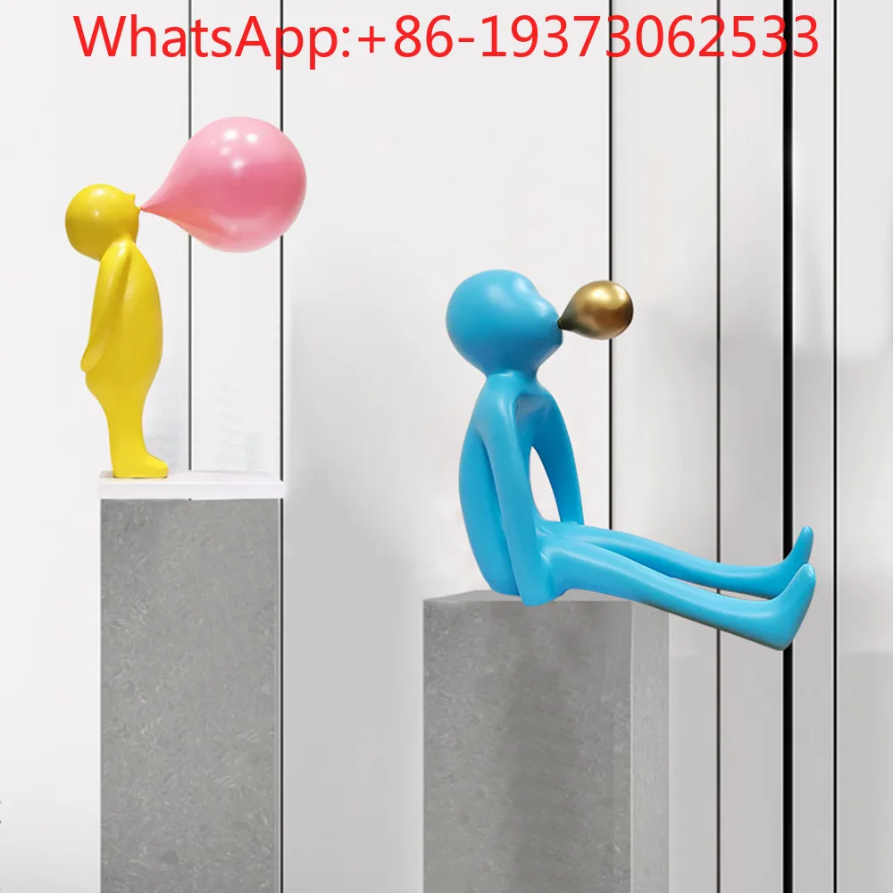 Entrance Figure Blowing Bubble Sculpture Cartoon Hotel Light Luxury Soft Decoration Art Installation Ornament