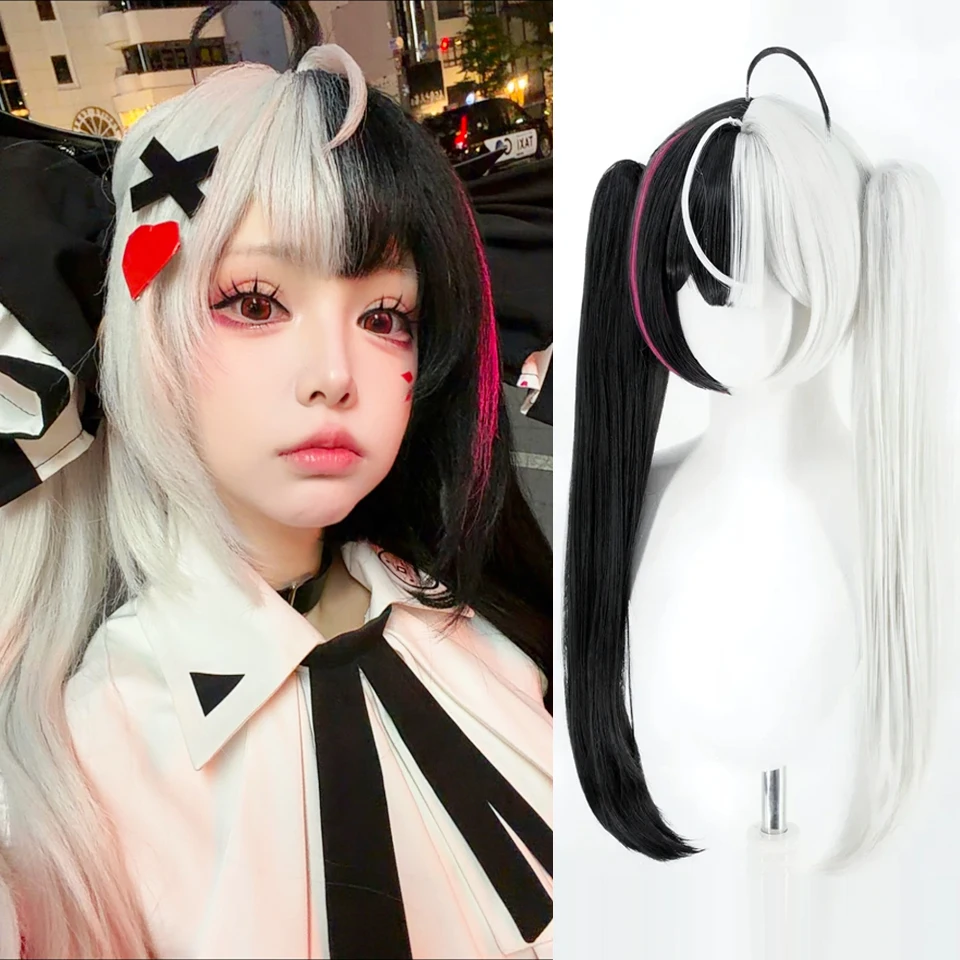60 cm Lacrimosa Cosplay Perücke Schwarz Weiß Mittelteil Perücken für Frauen Anime Cosplay Hitzebeständiges Kunsthaar Halloween