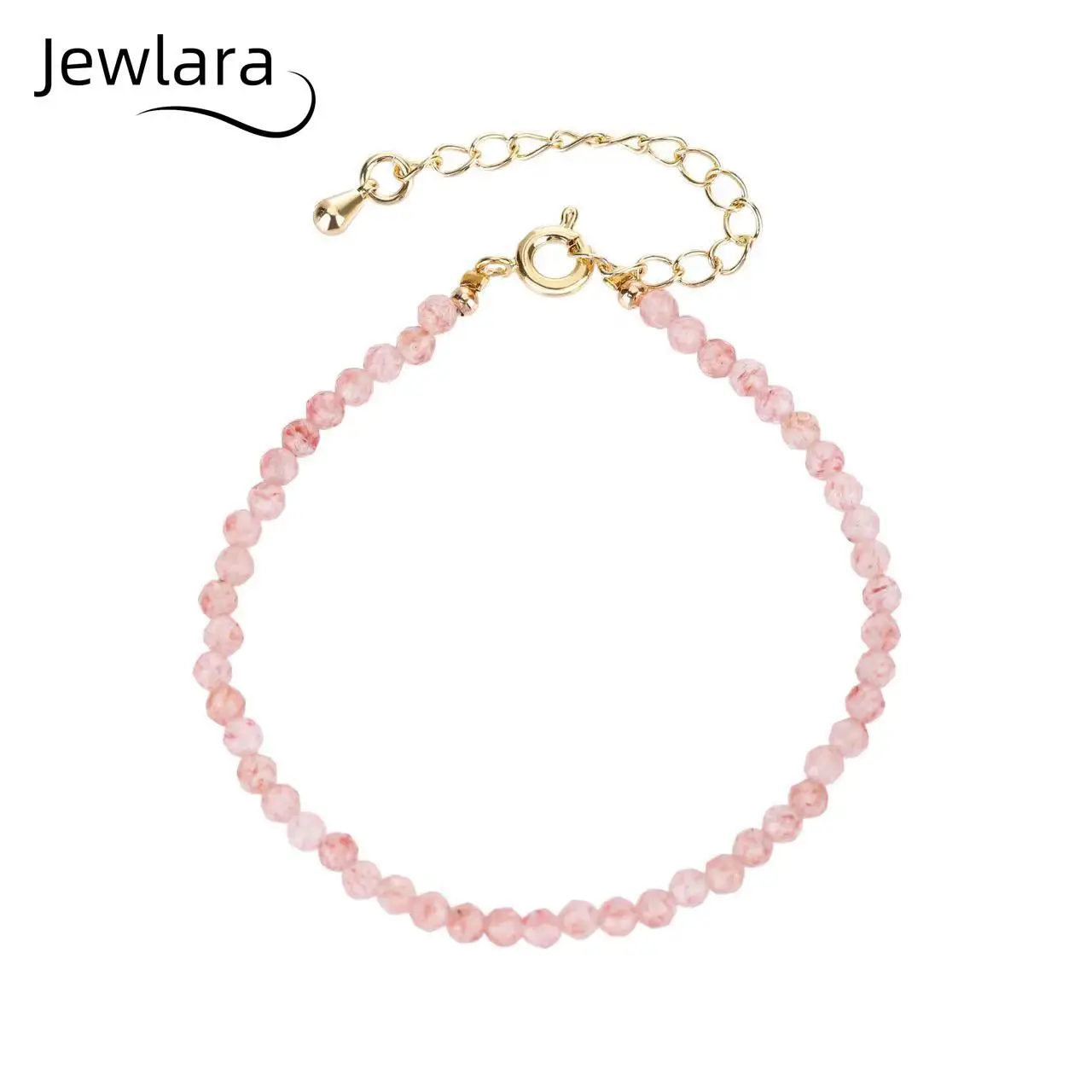 

Jewlara Natural Strawberry Crystal Bracelets Peach Blossom Sweet Simple & Versatile 3mm Extremely Fine Crystal Bracelet Jewelry