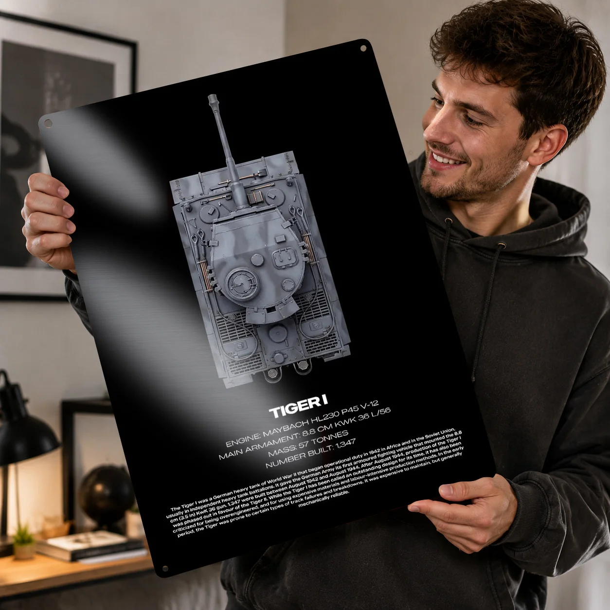 Tiger I Tank Technical 3D Texture Printed Poster Custom Vintage Metal Tin Plate Sign for Wall Art Living Room Decorations House