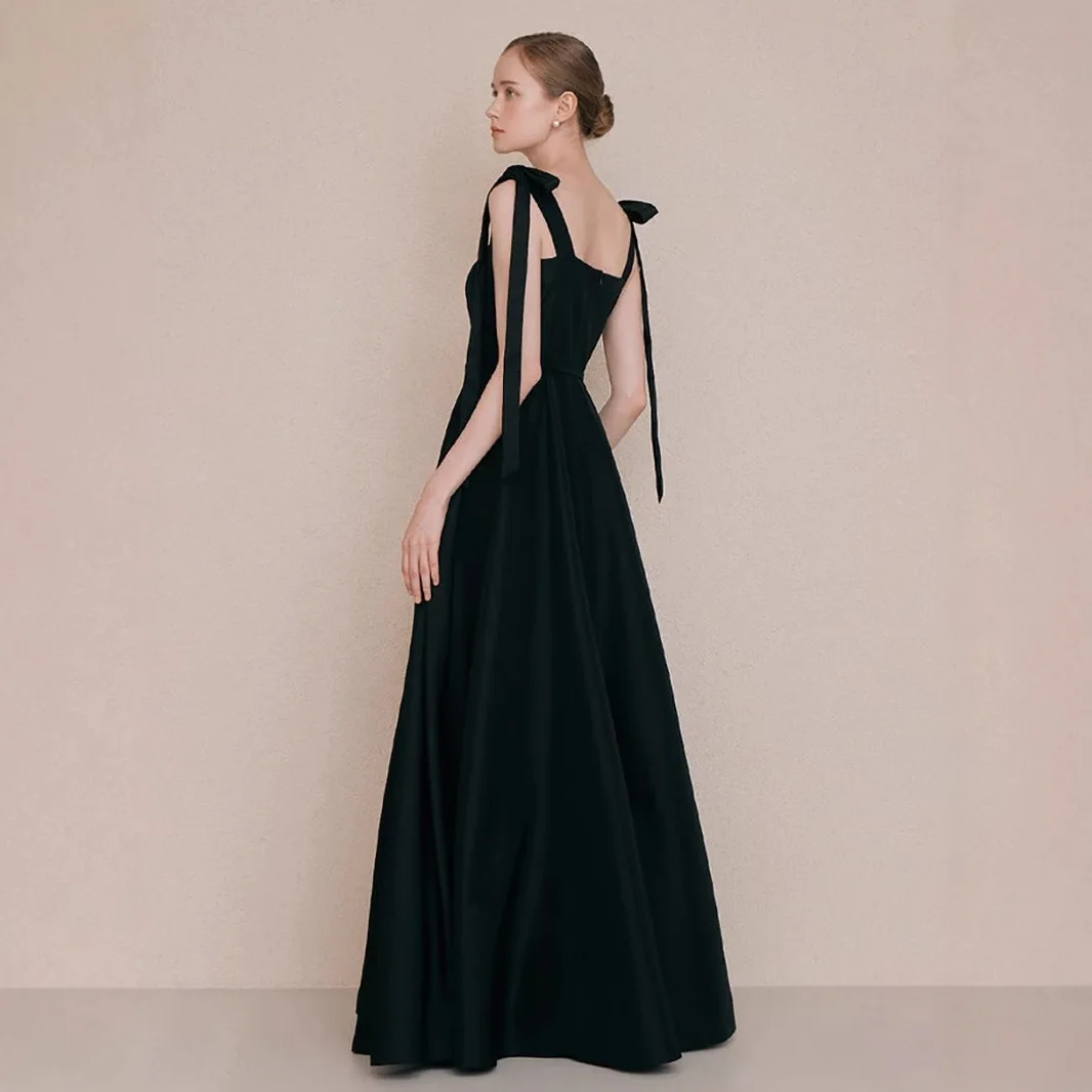 

Light Wedding Travel Shoot Satin Sling Square Collar Simple High Sense Host Banquet Temperament Evening Dress