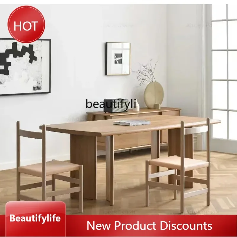 

A163 Обеденный стол из цельного дерева в скандинавском стиле, домашний бревенчатый прямоугольный верстак, конференц-стол