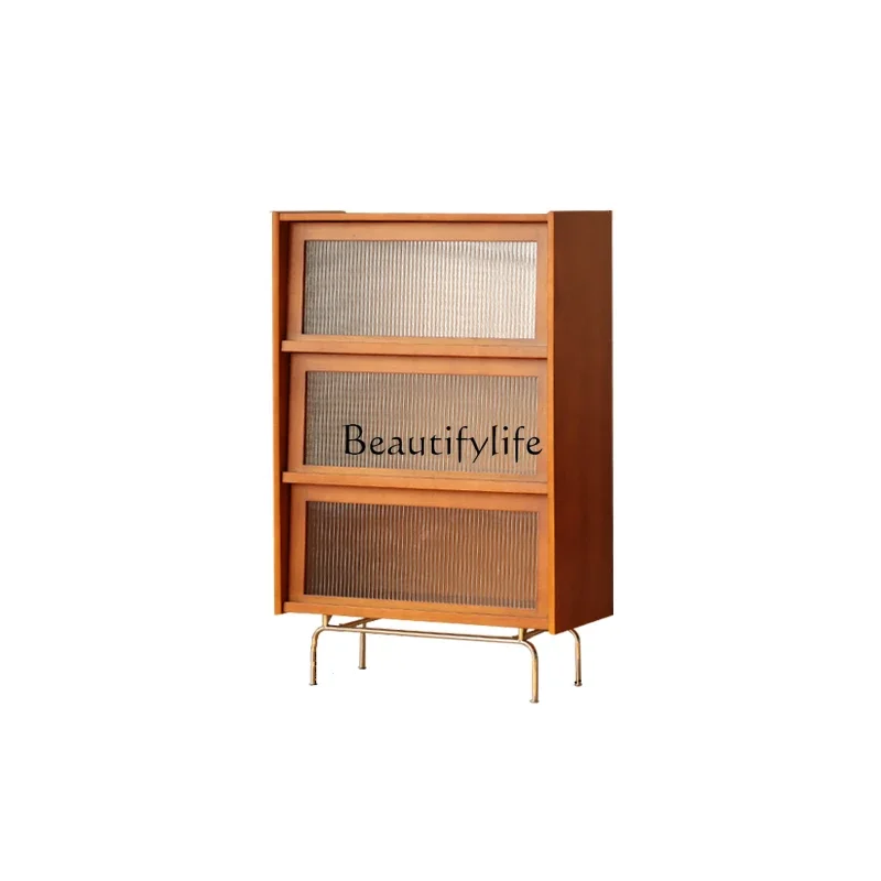 

LSolid wood retro Nordic display storage Japanese-style flap door locker side cabinet