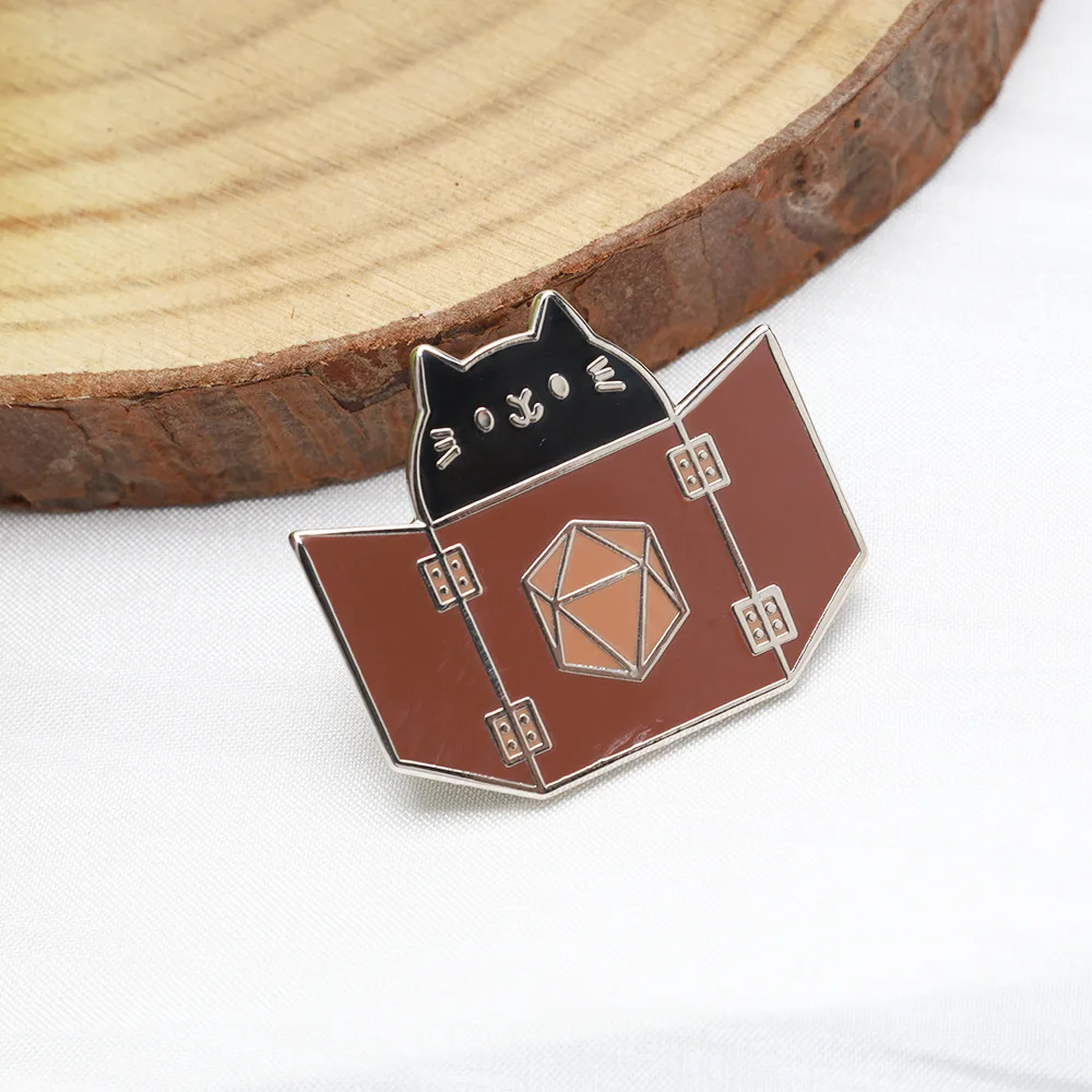 2Pcs/Set Cartoon Game Dice Cat Books And Coffee  Pins Lapel Pin Sweater Hat Backpack Accessories Woman Brooch Collar Badg