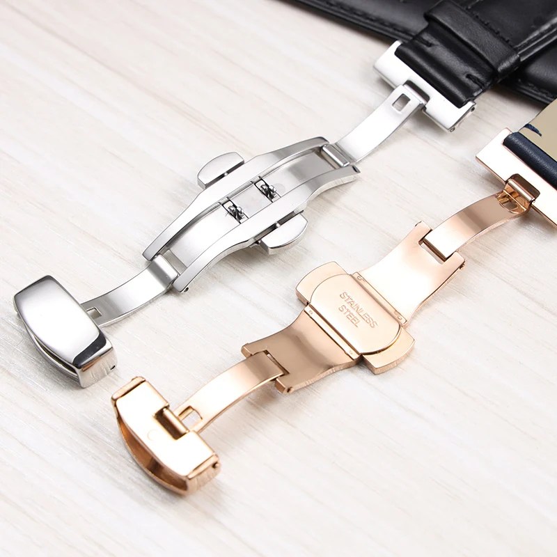 Smooth Genuine Calfskin Leather Watchband 14/16/18/20/22mm  Straps with Solid Automatic Butterfly Buckle Business Watch Band