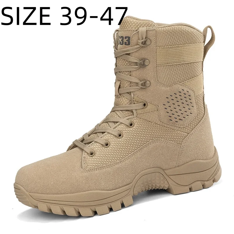 

2024 New Men Boots Quality Outdoor Training Combat Desert Boots Climbing Camping Hiking Shoes Ankle Boots Big Size 39-47