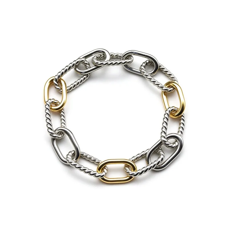Two Tone Oval Paperclip Chain Bracelet for Women High Quality Polished Alloy Alternating Twisted Silver and Smooth Gold Oval Links Dainty Layering Fashion Jewelry for Daily Wear Office Party Dating Wedding Christmas Birthday Anniversary Gifts for Her