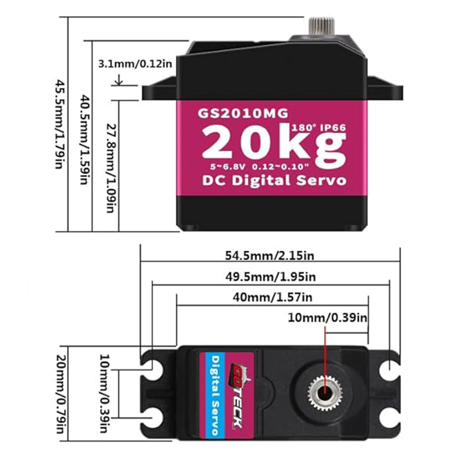 GOTECK Servo Digital 20KG, torsi besar 6V layanan Digital gigi Metal penuh IP66 Servo kemudi tahan air dengan klakson Servo 25T