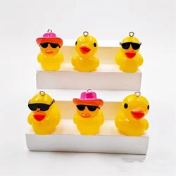 New 10pcs Kawaii Hat Sunglasses Little Yellow Duck Charms Cute Resin Animals Pendant For Women Keychain DIY Jewelry Accessories