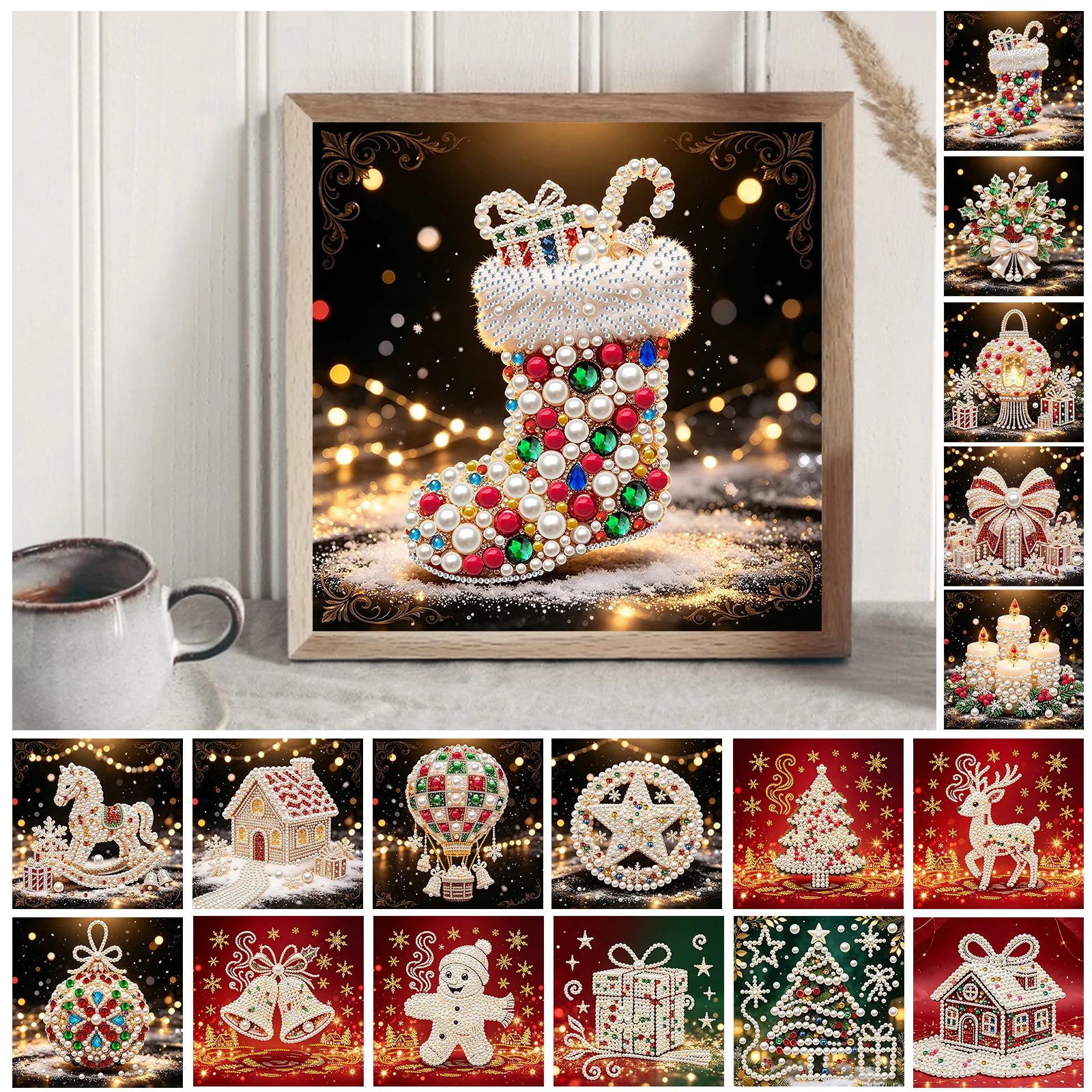 DIY Pearl Painting Kit Self-Adhesive Bead Art Frameless Canvas 30x30cm Christmas Wall Decor Home Decoration