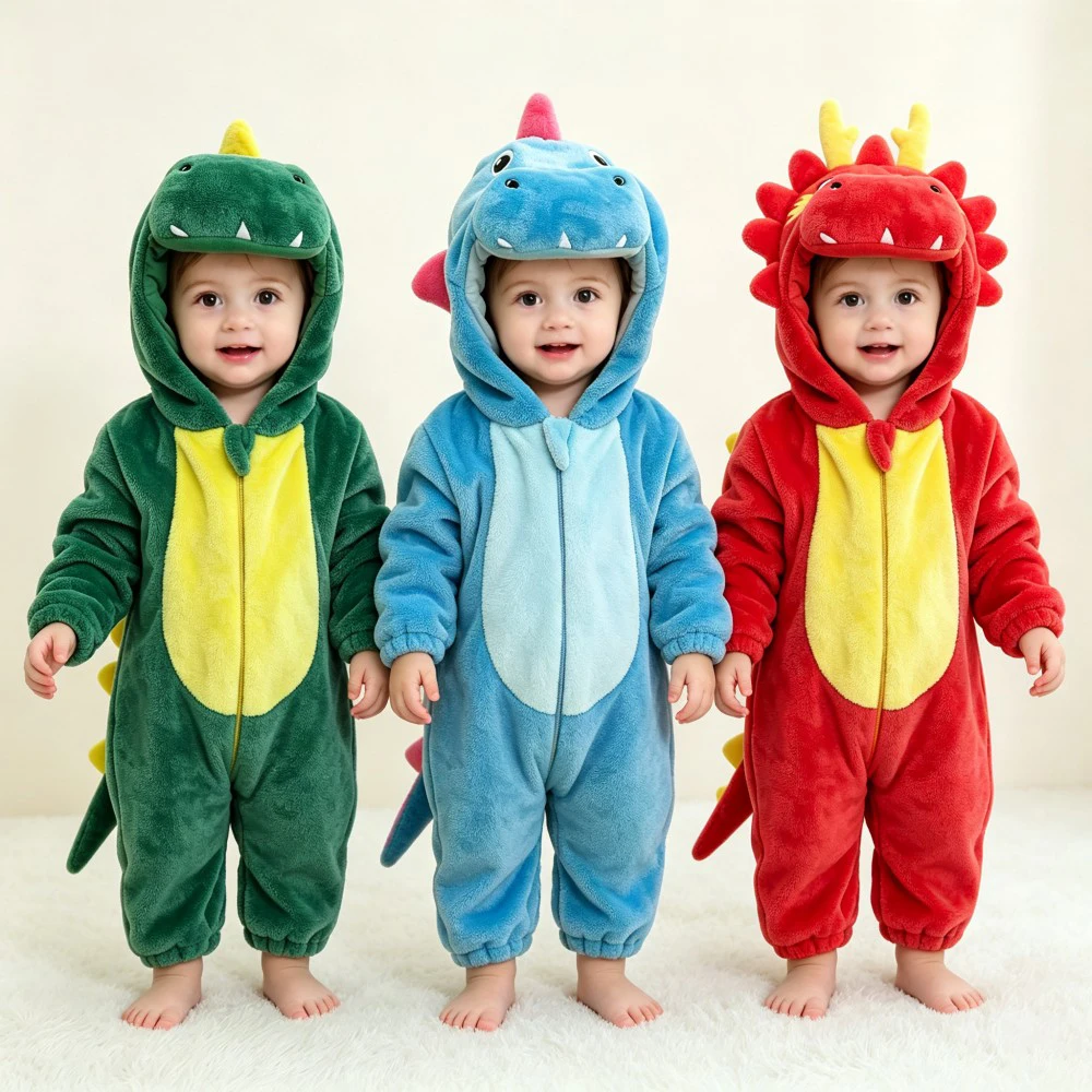 Baby Sleep Suit - Kinder Cartoon Tier Flanell-Overall Baby Kapuzen-Strampler