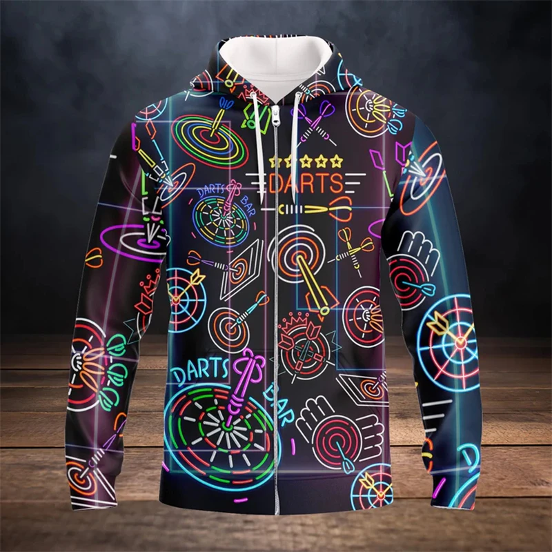 2024 New Hoodie 3d Dart Harajuku Print Pullover Men's Hooded Sweatshirt Oversized Vintage Male Clothing Long Sleeve Zip Hoodies