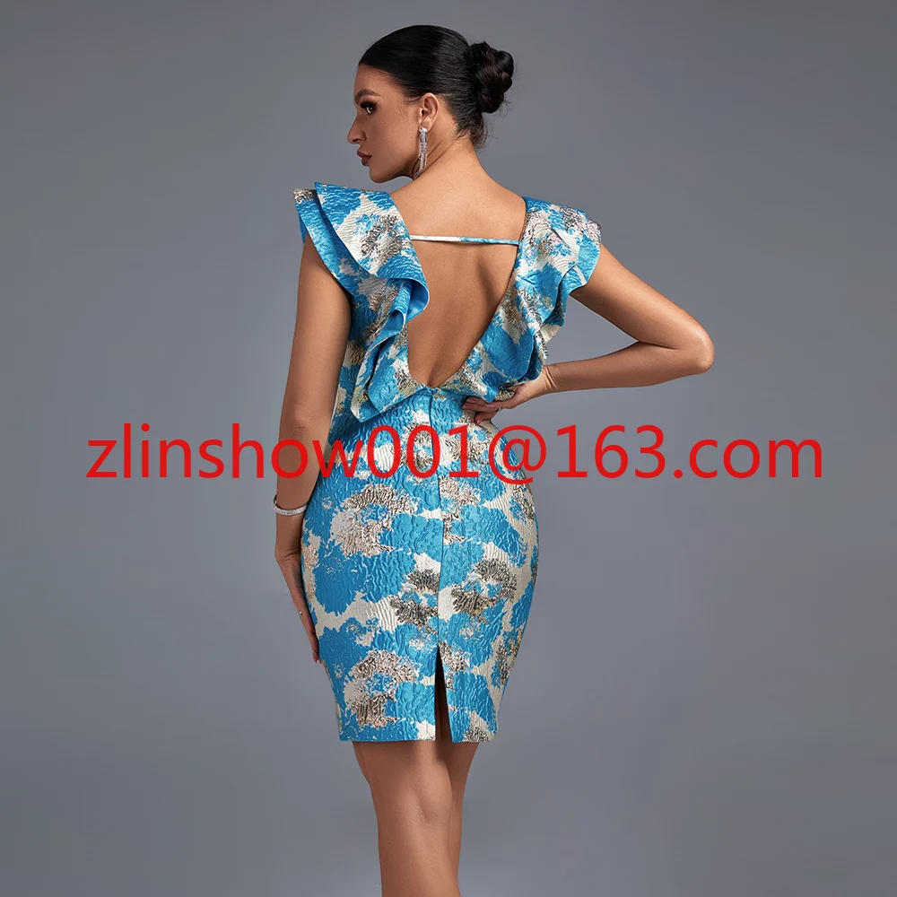 

Backless Dress V Neck Ruffles Sleeveless Summer Party Women Dress
