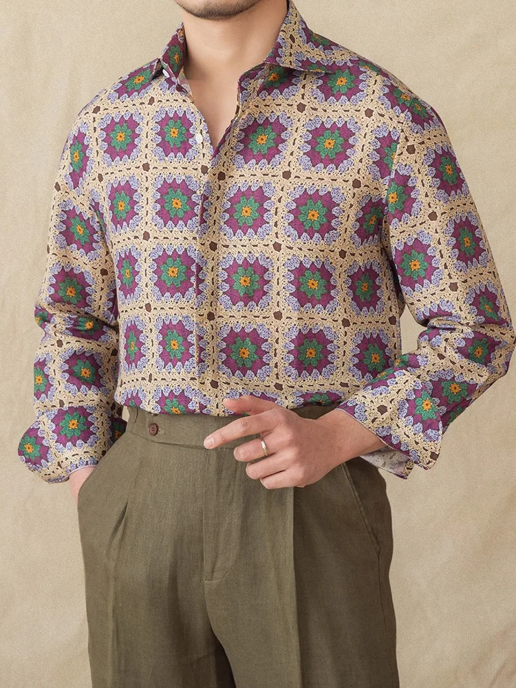 

Mr. Deer Tee Casual Linen Long Sve Printed irt Breathable Stand Fit Youth Trend Spring Summer Beach Vaion irt