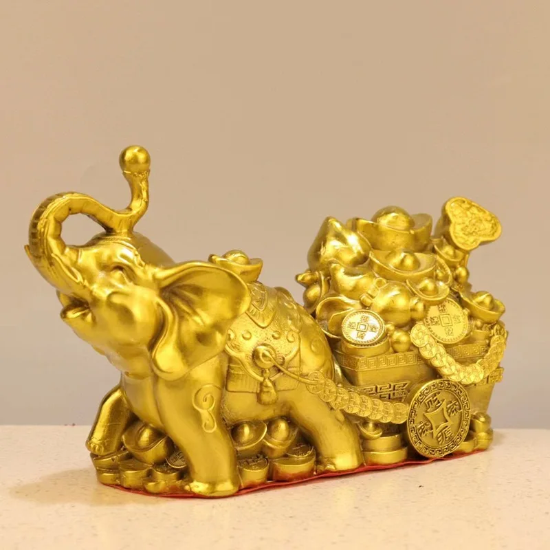 Brass elephant ornament, elephant pulling gold coins, elephant pulling treasure bowl, auspicious fortune elephant, large size, h