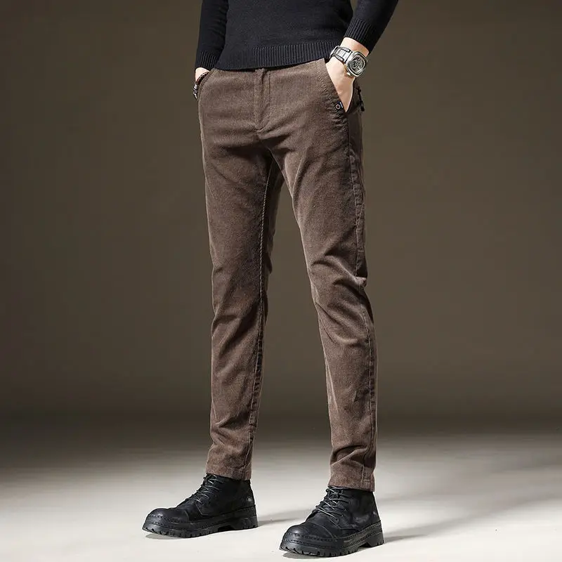 

2022 Men's High Quality Pant Autumn Winter Corduroy Pants Business Loose Stretch Straight Leg Fit Husband Trouser Male G60