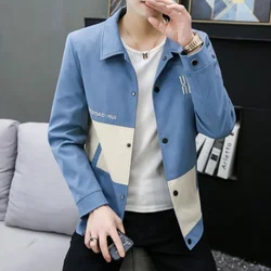 2023 New Men's Clothing Lapel Long Sleeve Autumn Winter Thin SlimFashion Casual Business Plaid Striped Button Spliced Jackets