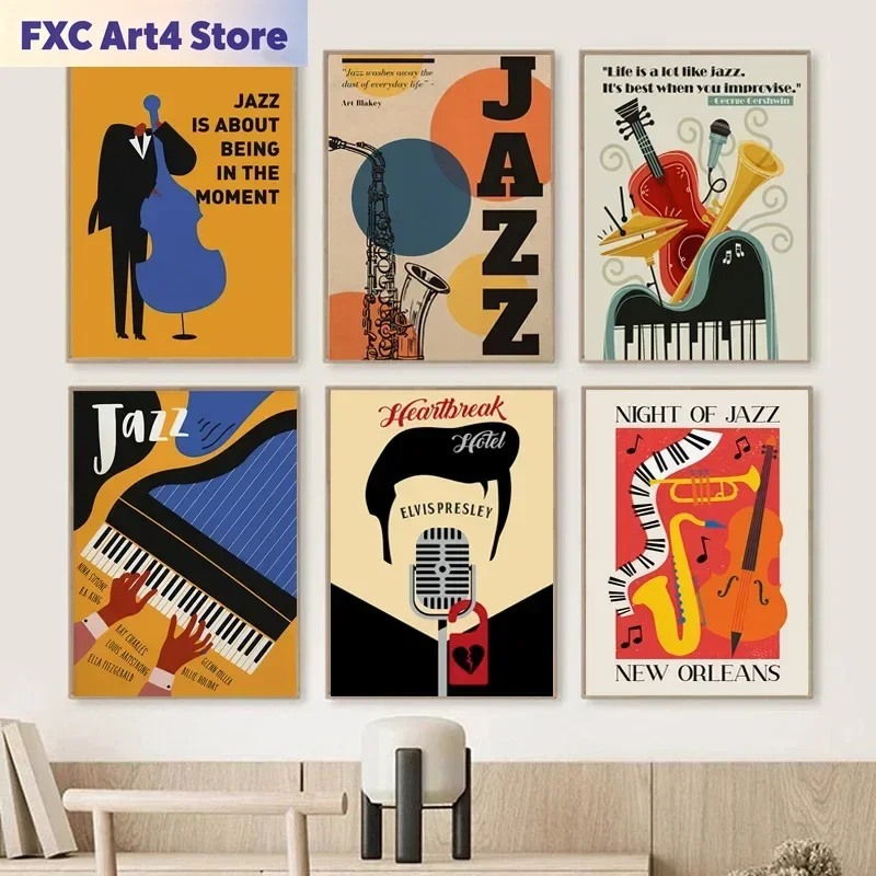 Frameless Jazz Festival Guitar Cello Piano Music Wall Art Canvas Painting Nordic Posters and Prints Wall Pictures for Living Roo