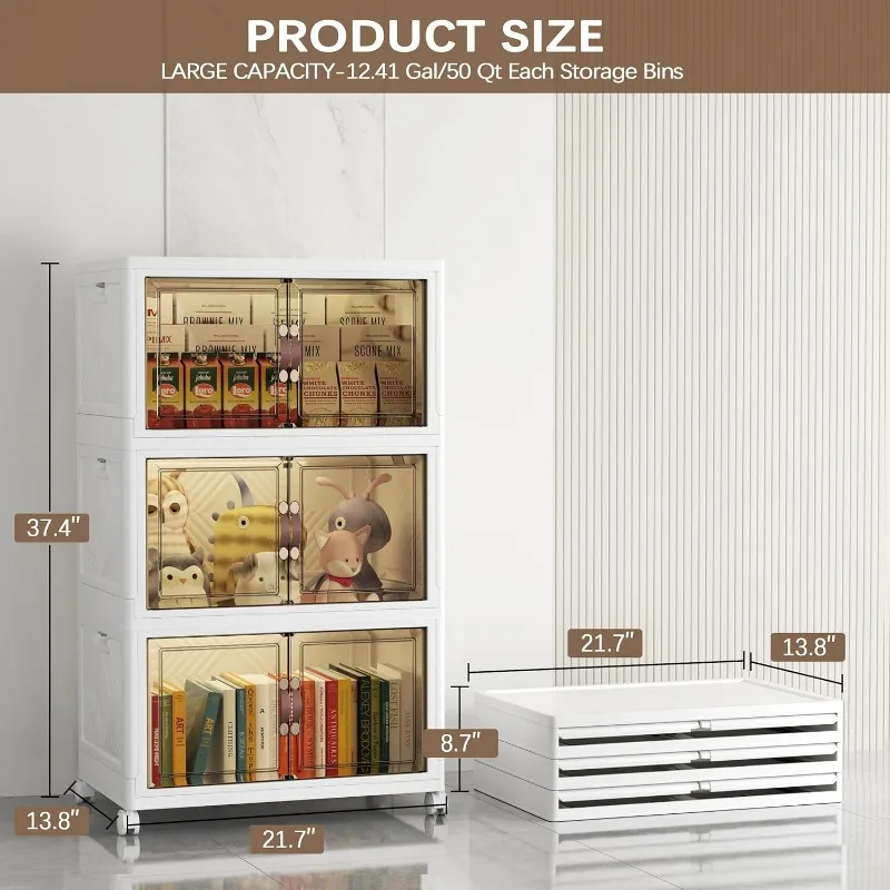 Stackable Storage Bins with Lids, 150 QT Closet Organizers and Storage with Doors, Large Plastic Storage Box with Wheels