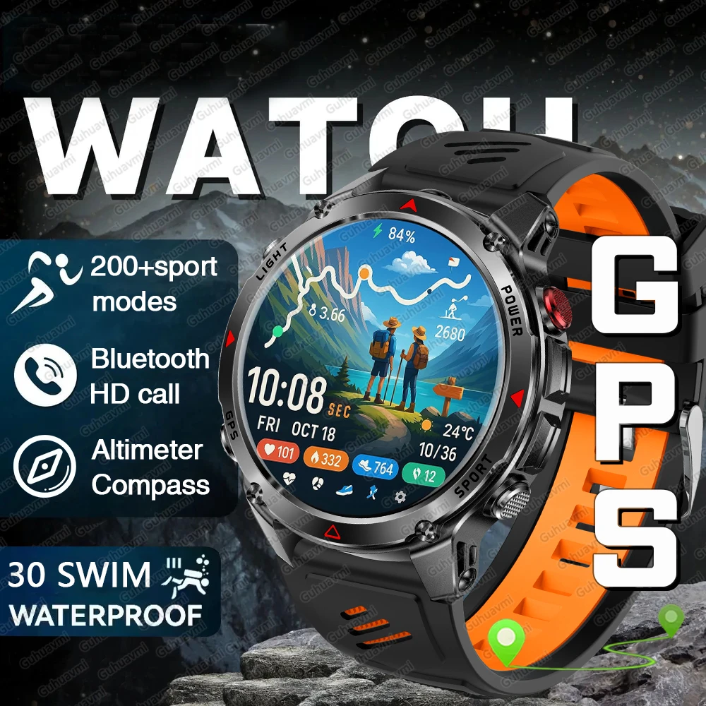 2026 New Military Grade GPS Smartwatch Men 3ATM Waterproof Compass Altimeter Bluetooth Call Outdoor Fitness Men Swim Smart Watch