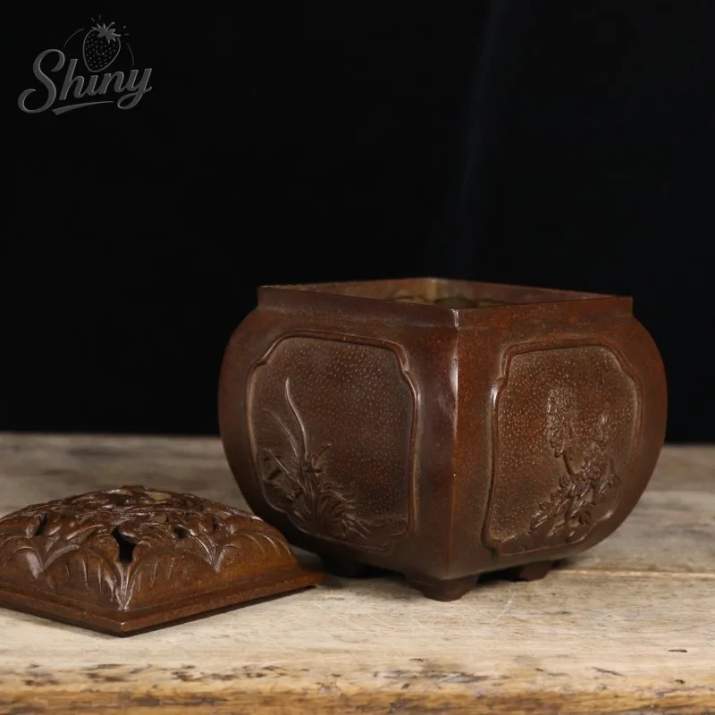 Vintage Square Vertical Incense Burner Alloy Plum Blossom Incense Holder Home Altar Decor Zen-Inspired Ornaments