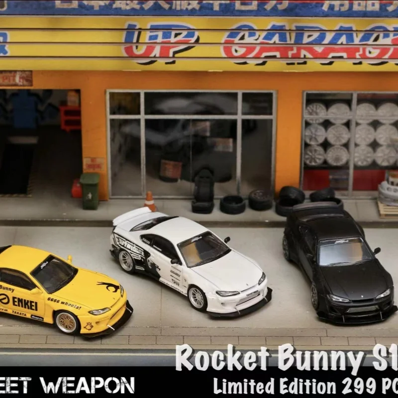 StreetWeapon 1:64 Nissan Silvia S15 Żółty czarny biały aluminiowy model samochodu