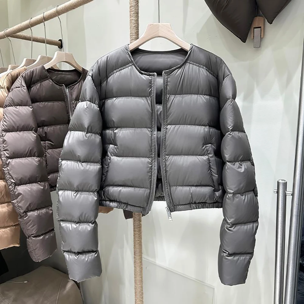 

Women's Round Neck Short Puffer Jacket 2025 New Autumn Winter Versatile Petite Friendly Bread Cotton Coat Thick Warm Outerwear