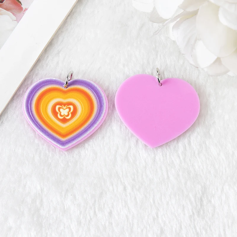 8 Pcs 38*32mm Acrylic Heart Charms Cute Flower  Butterfly Eye Pendant For Earring Keychain Necklace Diy Making