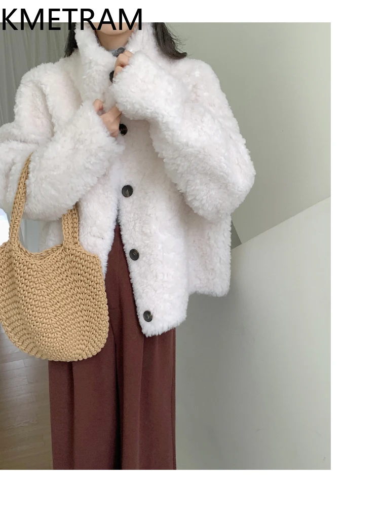 KMETRAM 100% Australian Wool Stylish Winter 2025 New Fur Short Coat with a Stand-Up Collar and One-Piece Design пальто женское