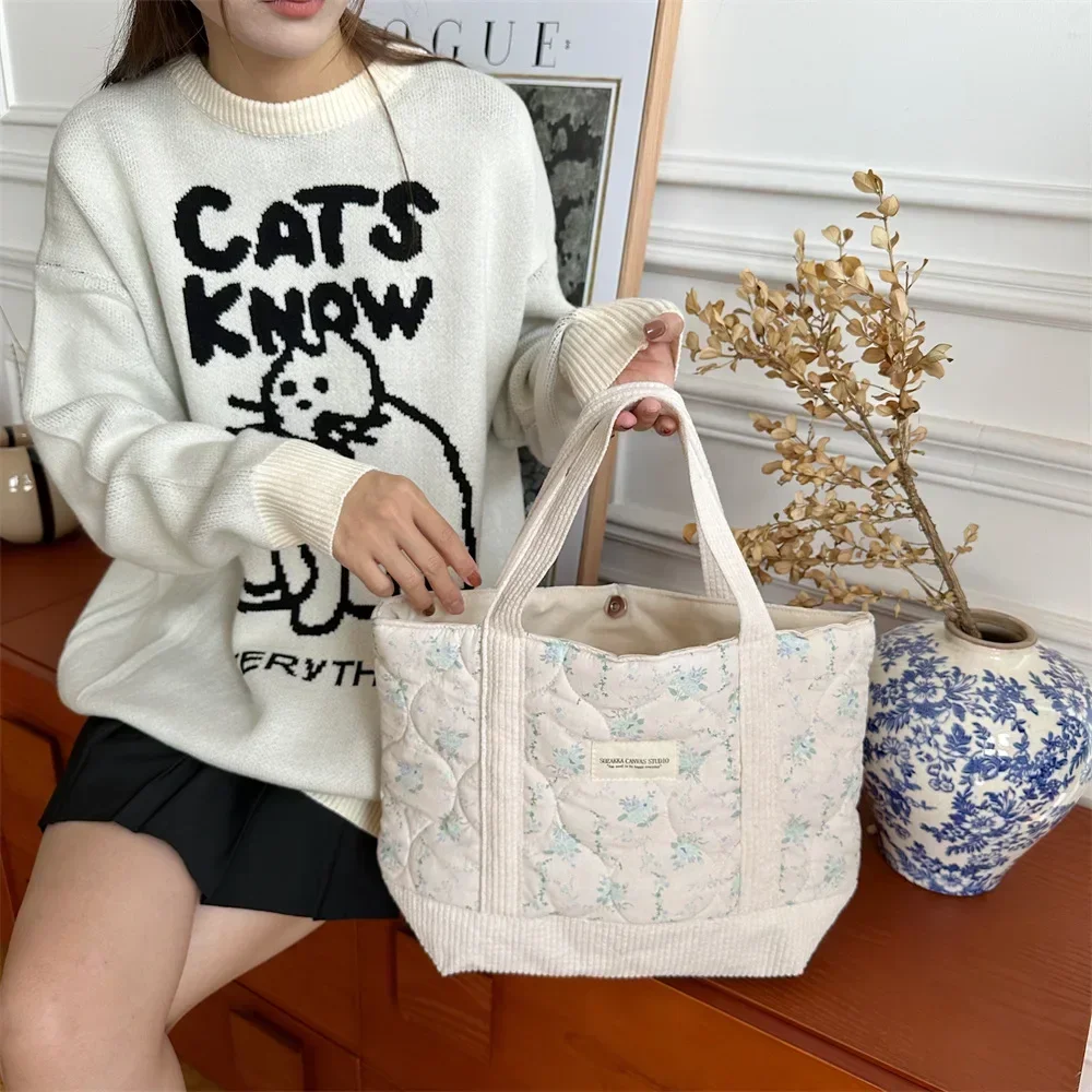 Sweet Large Capacity Soft Fabric Women Shoulder Bag Fashion Solid Color Floral Female Handbag Simple Winter Ladies Underarm Bags