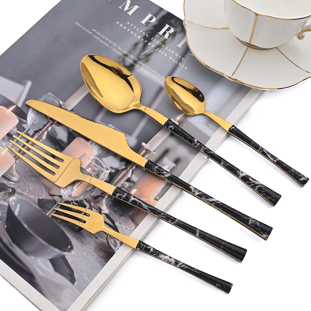 

AJOYOUS Tableware Set Stainless Steel 30Pcs Flatware Set Imitation Wooden Handle Cutlery Kitchen Dinner Flatware