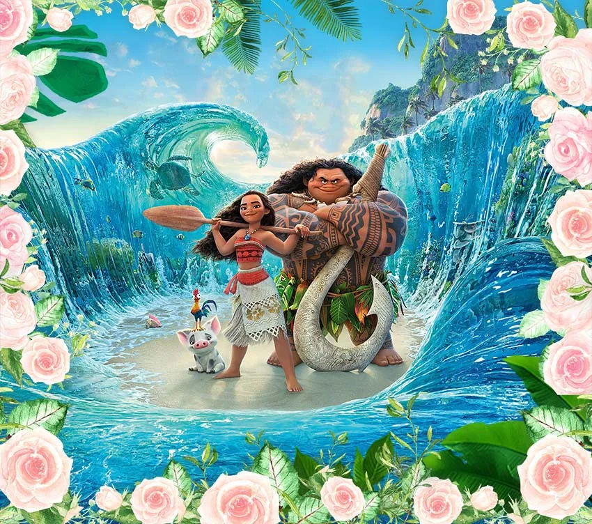 خلفية التصوير الفوتوغرافي ديزني موانا ماوي الطفل استوديو خلفية شجرة النخيل البحر صور خلفية مخصصة الكرتون فوتوزون