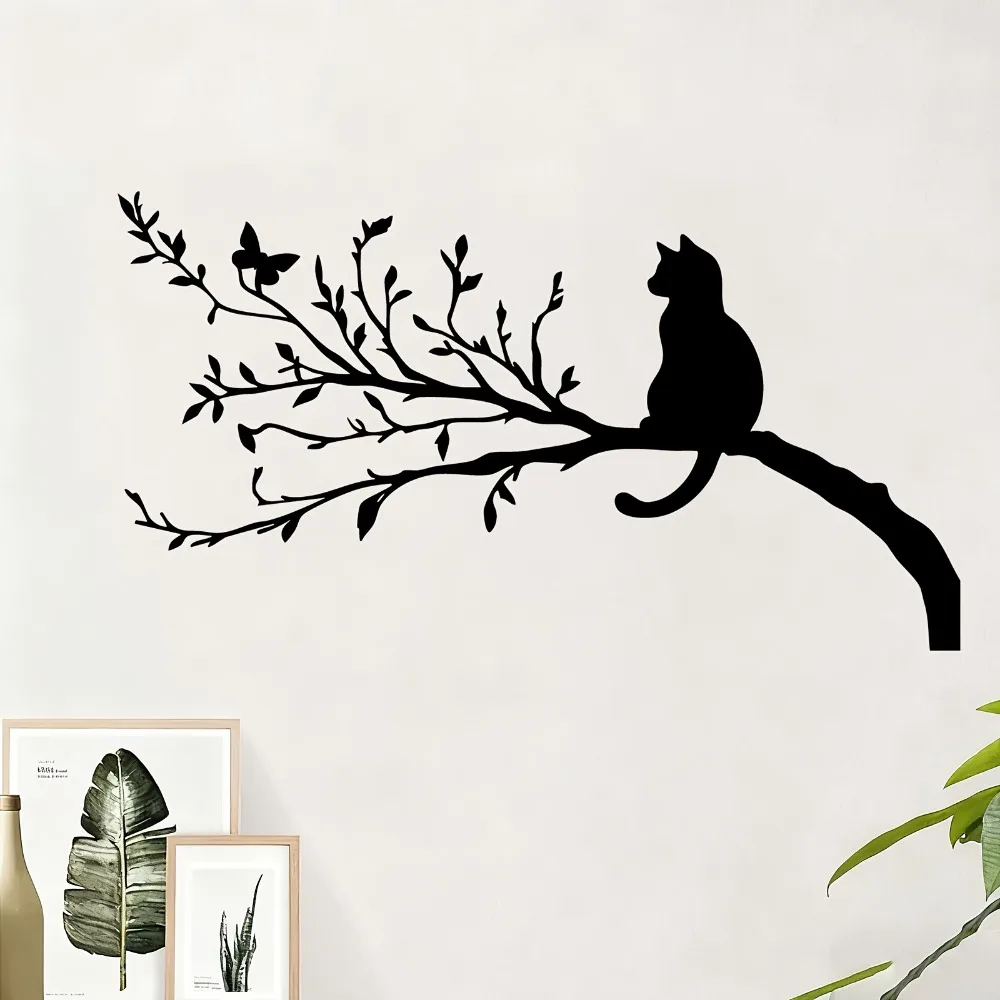 Cat Butterfly Aluminum Wall Art 12x16 Inch Waterproof Metal Decor Nature Pet Lover Home Durable Gift Ornament