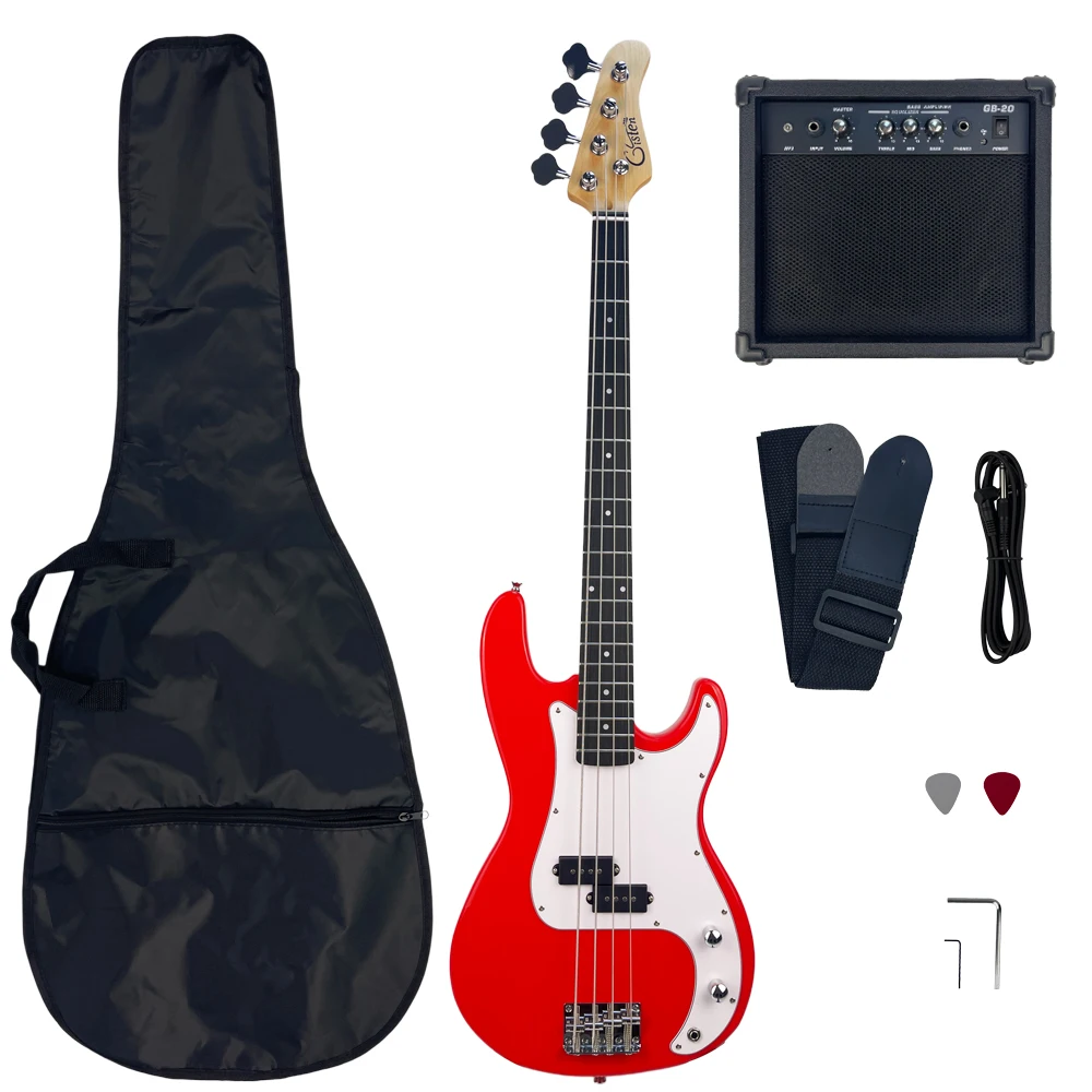 4 string PB electric bass with electric bass performance wholesale Bass electric guitar set, 20 watt speaker, with backpack and cover, string tuner cable export quality 2026012