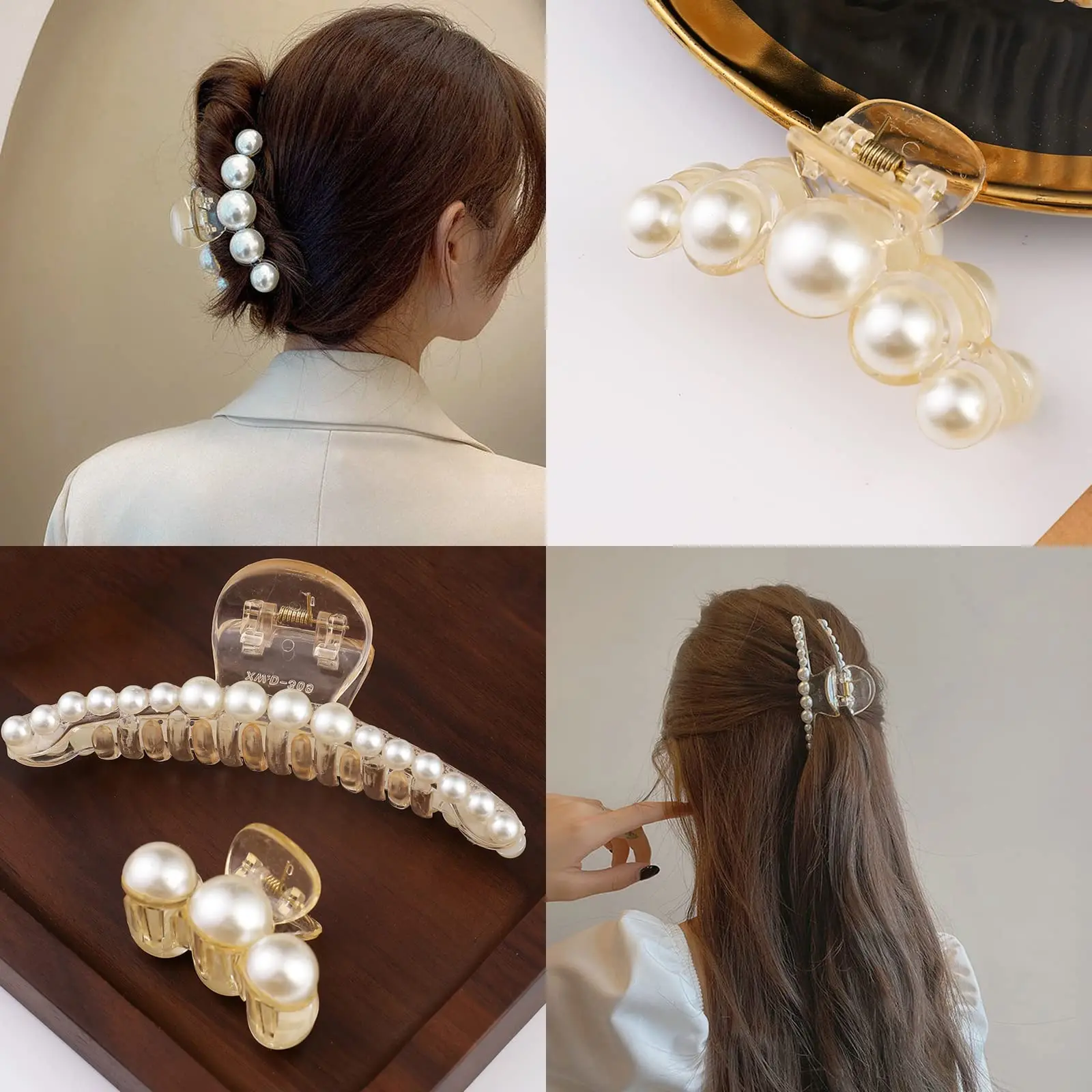 AWAYTR 4pcs Simulated Pearl Hair Claws Women Korean Acrylic Hair Clips Girls Barrette Shark Clip Fashion Hair Accessories