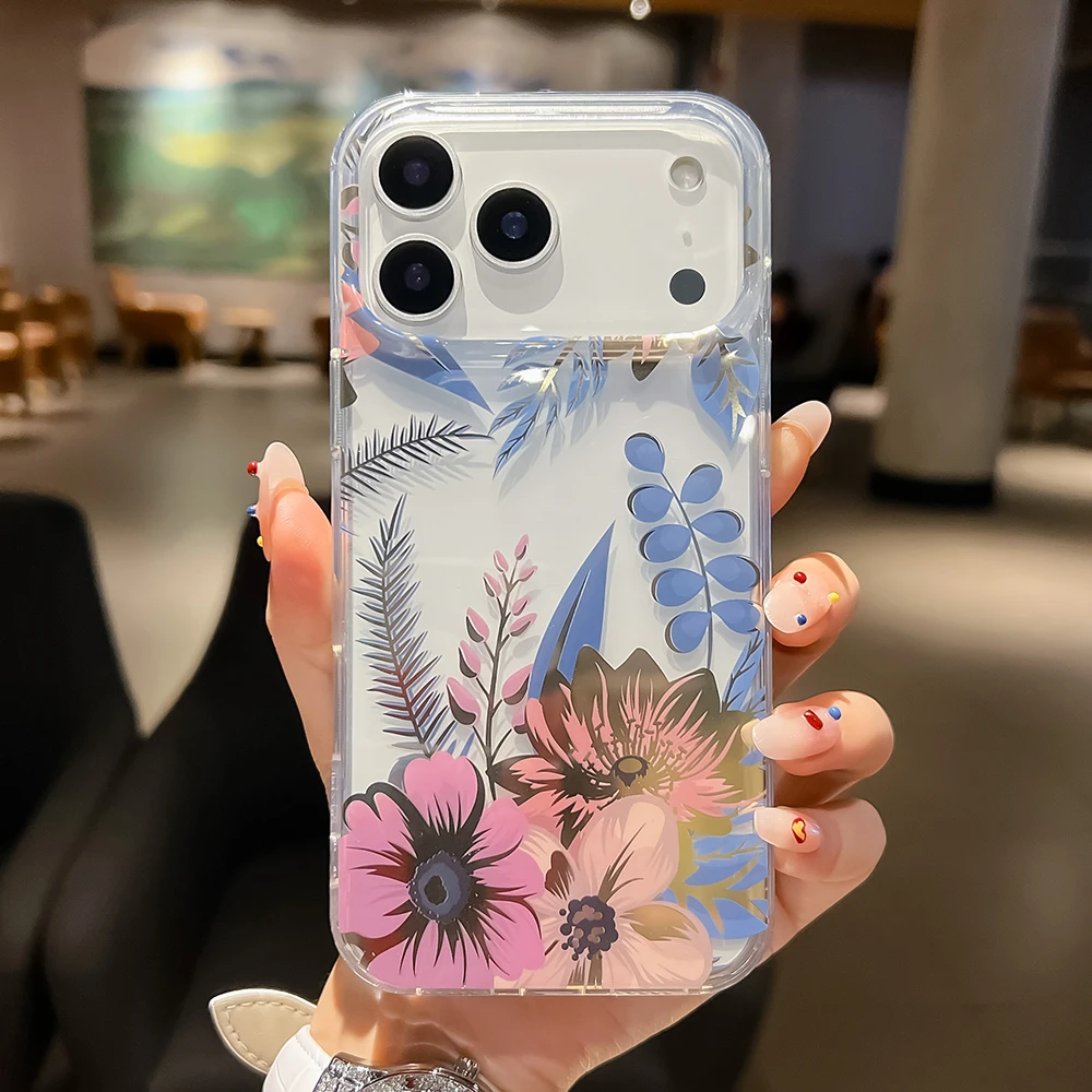 Luxuriöse Handyhülle mit Blumenmuster für iPhone 18 17 Air 16 15 14 13 12 11 Pro Max 16E, stoßfeste, harte Acryl-Rückseite – Detail 8