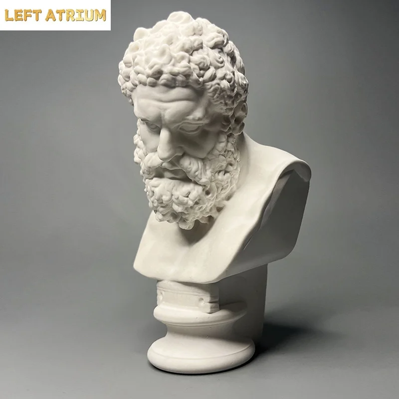 White Plaster Hercules Head Sculpture Bookcase Entrance Ornament Crafts Vintage Art Bust Figure Statue Living Room Decoration
