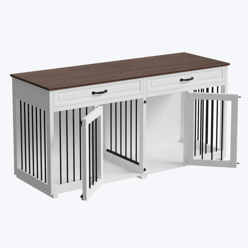

【Best-selling】US 64.6 in. Large Dog Pens, Indoor Wooden Dog Crate Kennel with 2-Drawers and Divider for Medium or 2 Small Dogs,