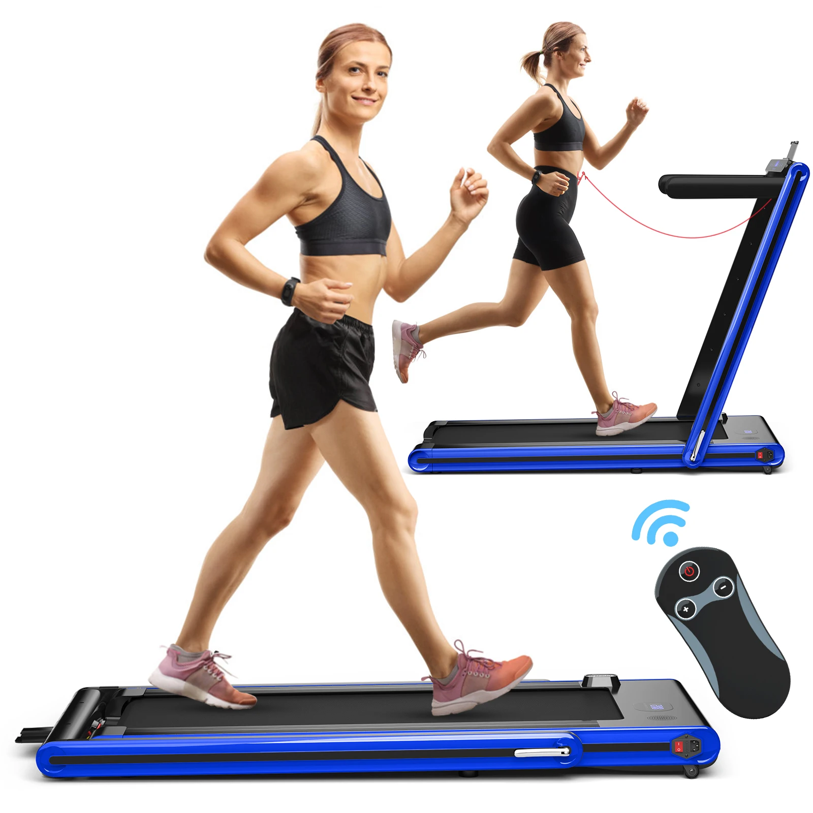 

2-in-1 Folding Treadmill 2.25HP Jogging Machine w/ Dual LED Display Blue