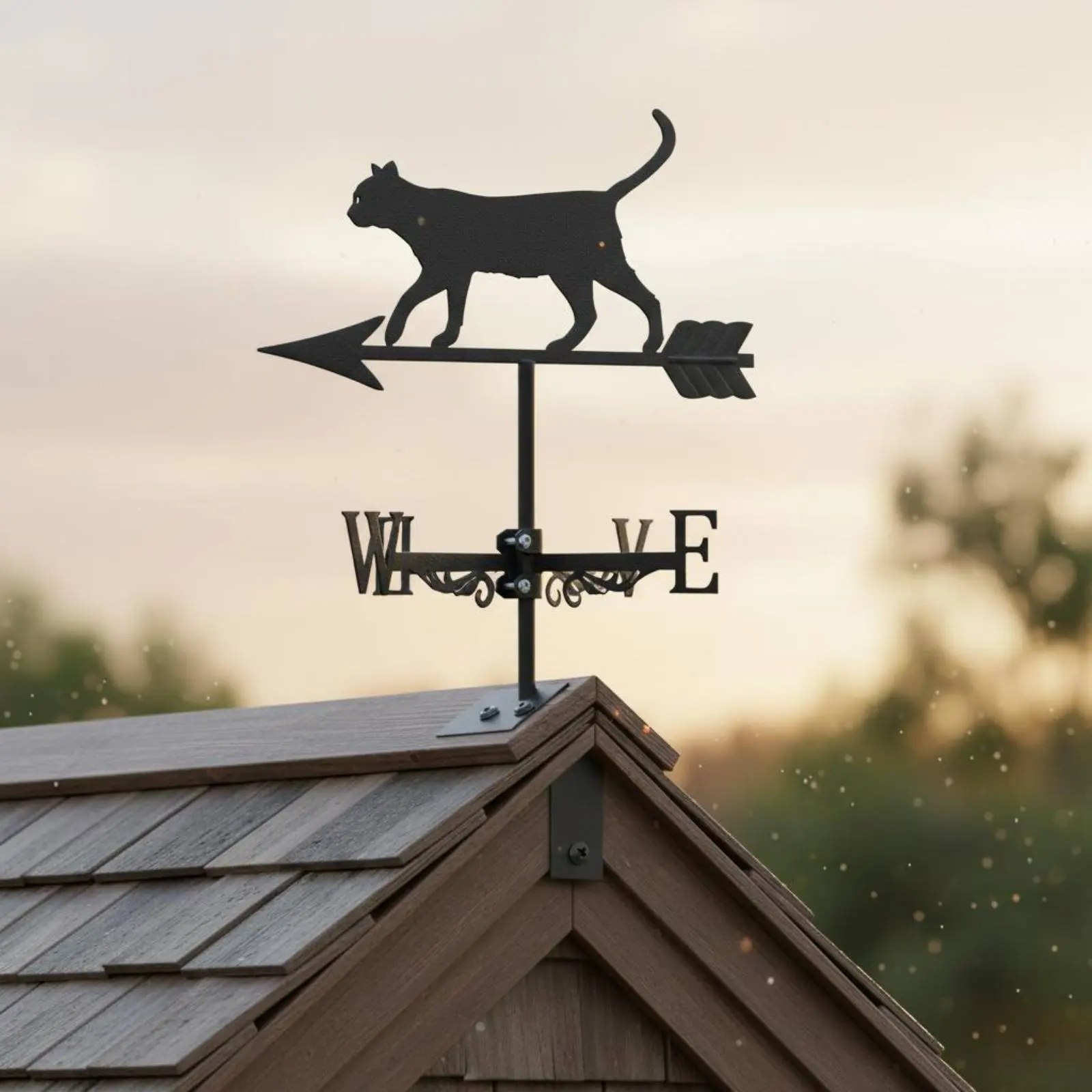 Cat Weathervane Decorative Metal Wind Vane Metal Outline Weathervane Rust Resistant Outdoor Decor Antique Design for Rooftop