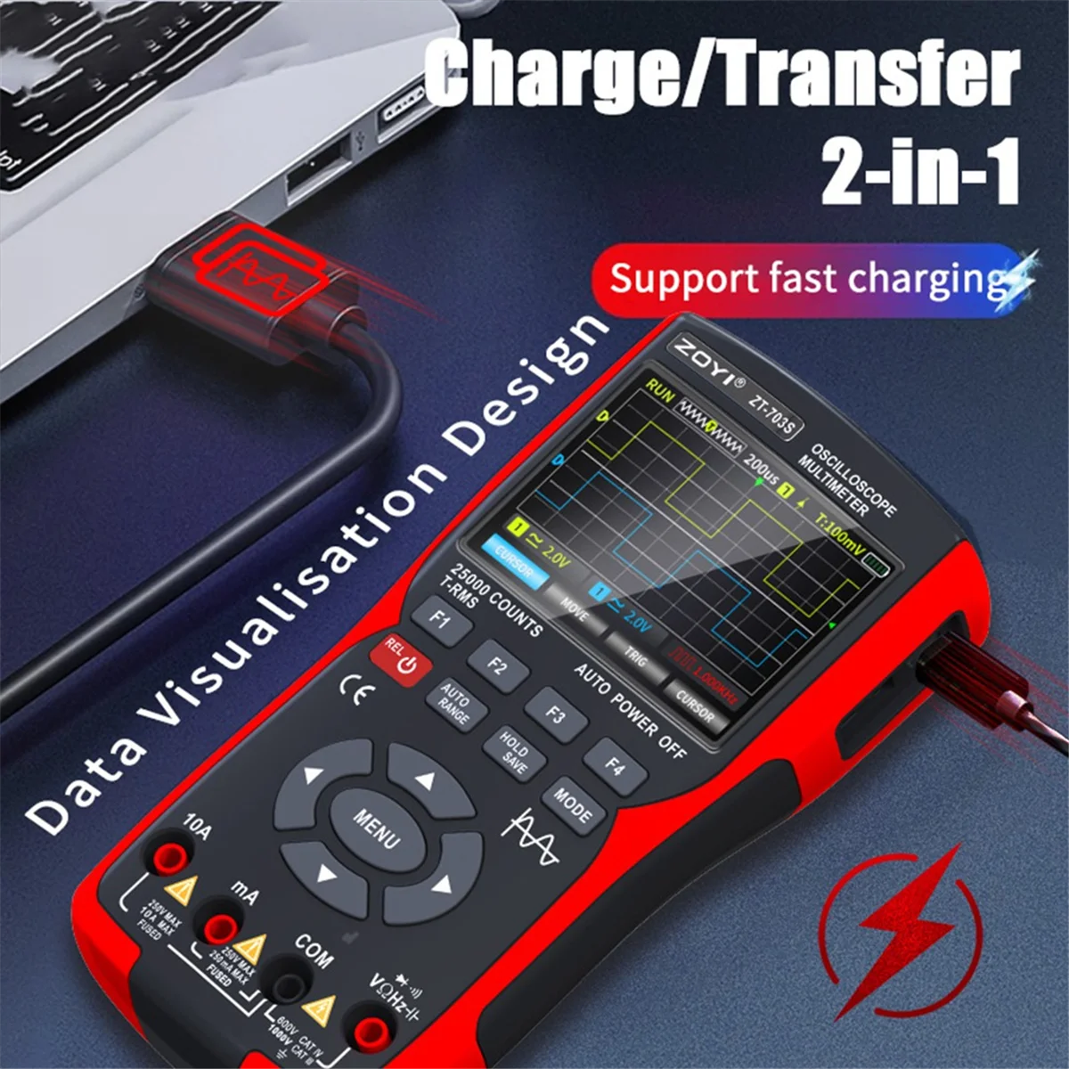 AA98 ZT702S Digital Oscilloscope Multimeter Transistor Tester 50MHz Bandwidth 280MS Sampling Rate Support Waveform Storage