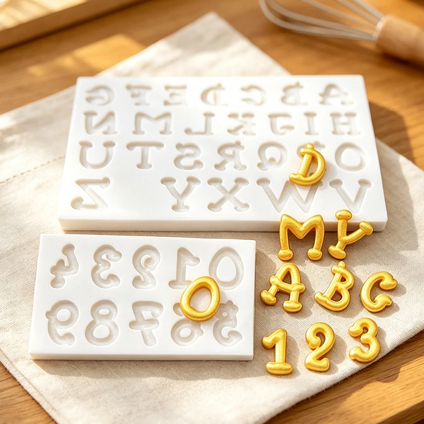 Alphabet Nummer Silikon Sugar craft Form Harz Werkzeuge Cupcake Fondant Kuchen Dekorations werkzeuge – Detail 3