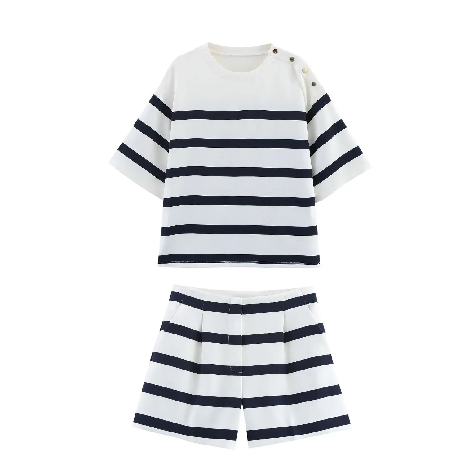 

Taop&Za women's clothing 2025 summer new loose casual striped short-sleeved top 2702205 high waist shorts 2739238