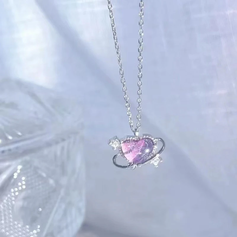 Prosta moda kryształowy księżyc Pentagram serce wisiorek naszyjnik dla kobiet dziewcząt Temperament elegancki naszyjnik Fantasy biżuteria prezent
