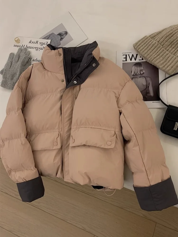 Cappotto coreano Sle Loose Fit in cotone Jaet da donna Autunno Inverno Semplice Faionable ket Cappotto con colletto a maniche colorate decorate