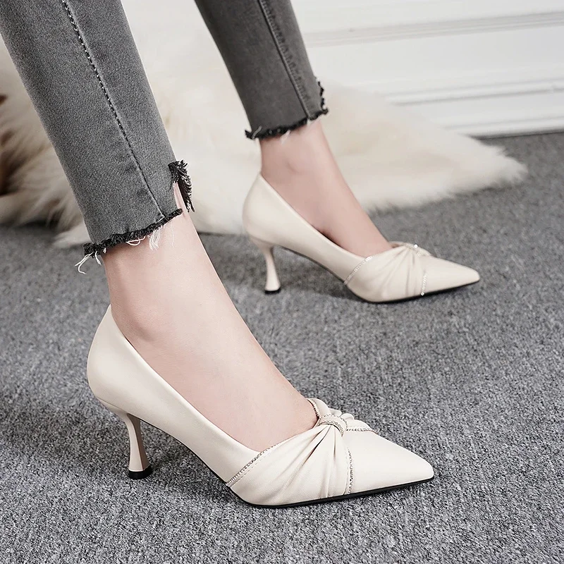 Spring and Autumn Casual Fashion Pointed Toe Elegant Sexy Comfortable Rhinestone Banquet Wedding Stiletto Heel