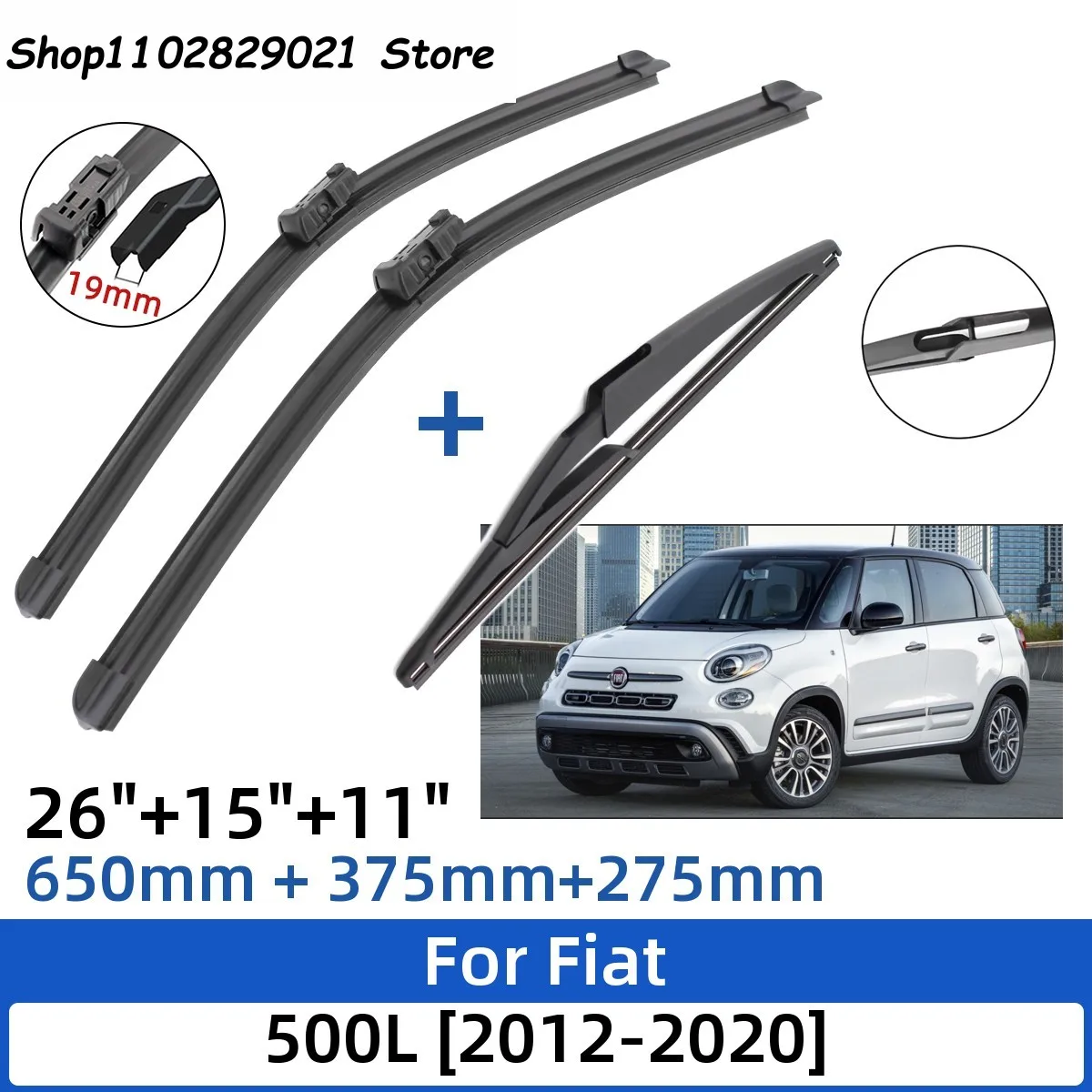 

For Fiat 500L 2012-2020 26"+15"+11" Front Rear Wiper Blades Windshield Windscreen Window Cutter Accessories 2017 2018 2019 2020